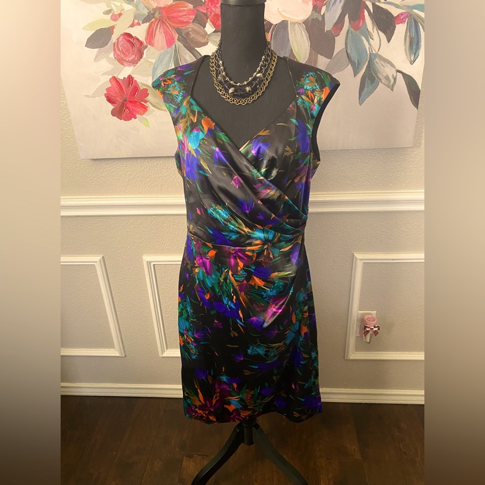 London Style Black and Blue Sheath Dress with Asymmetrical Neckline